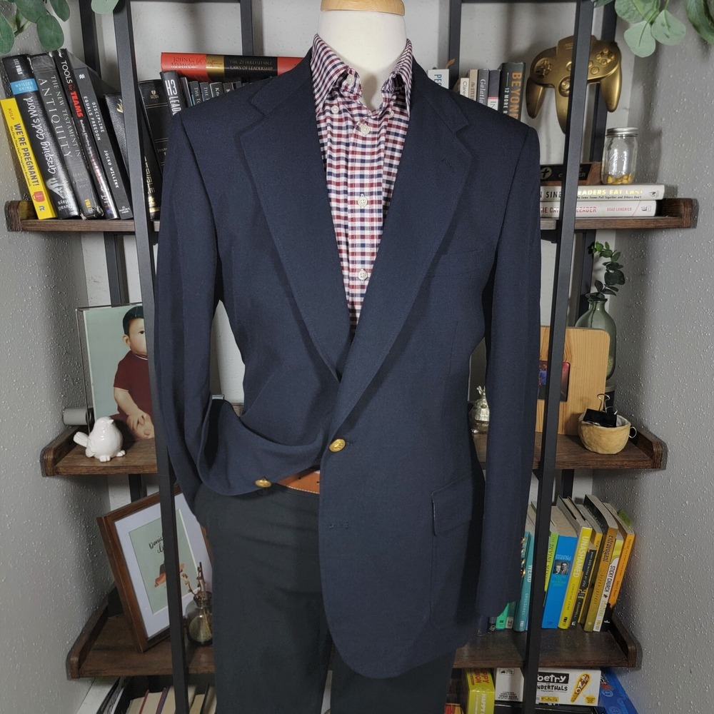 VTG Racquet Club Hart Schaffner Mens Blazer Two Button Navy Poly‎ Wool Size 42L